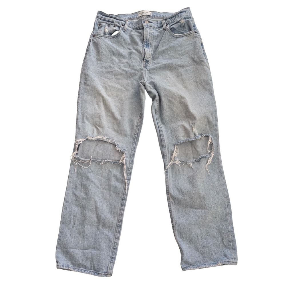 Abercrombie & Fitch 90s Straight Ultra Hi Rise Distressed‎ Jeans Lt Wash 31/12S